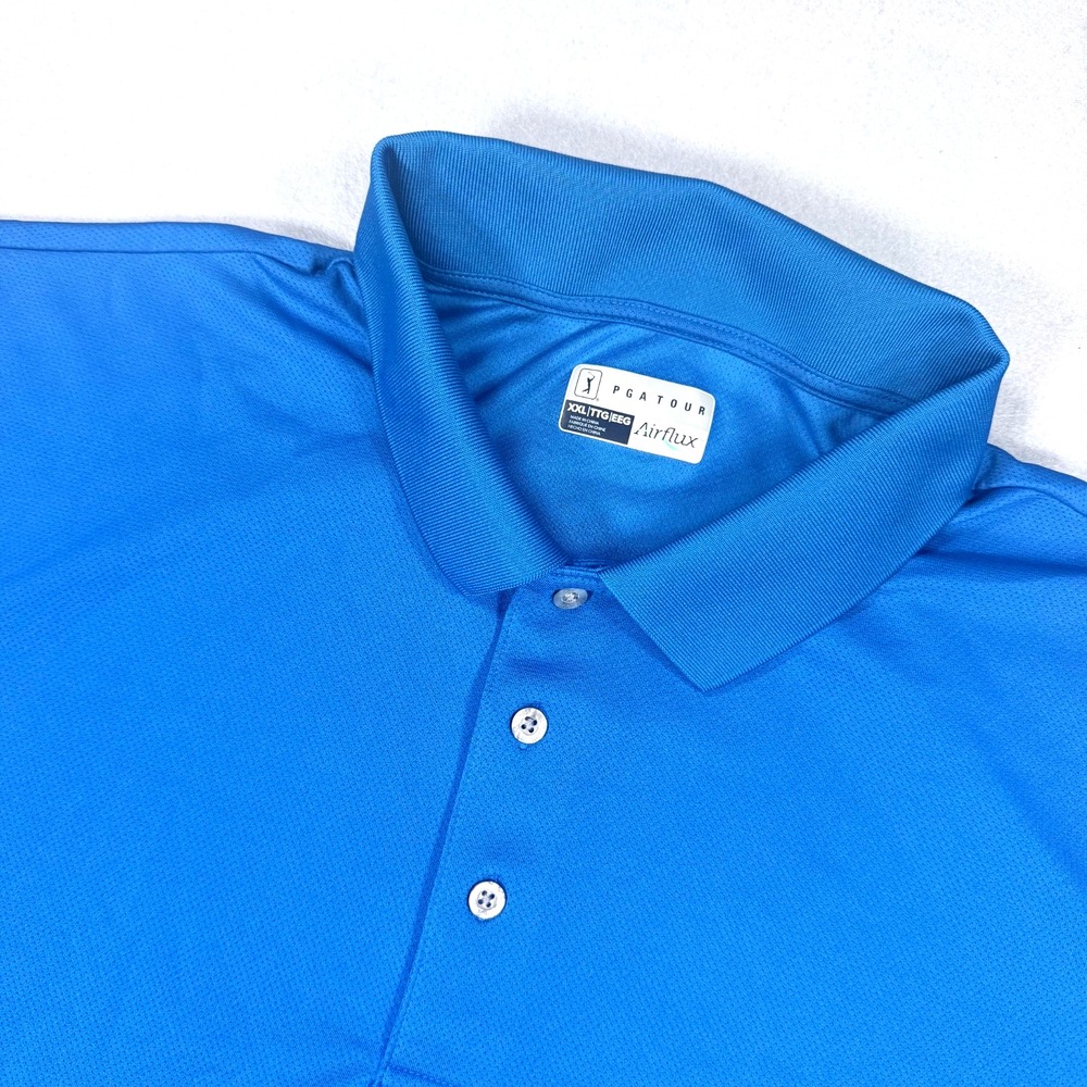 PGA TOUR Airflux Men's Breathable Blue Short Sleeve Golf Polo Shirt XXL 2XL